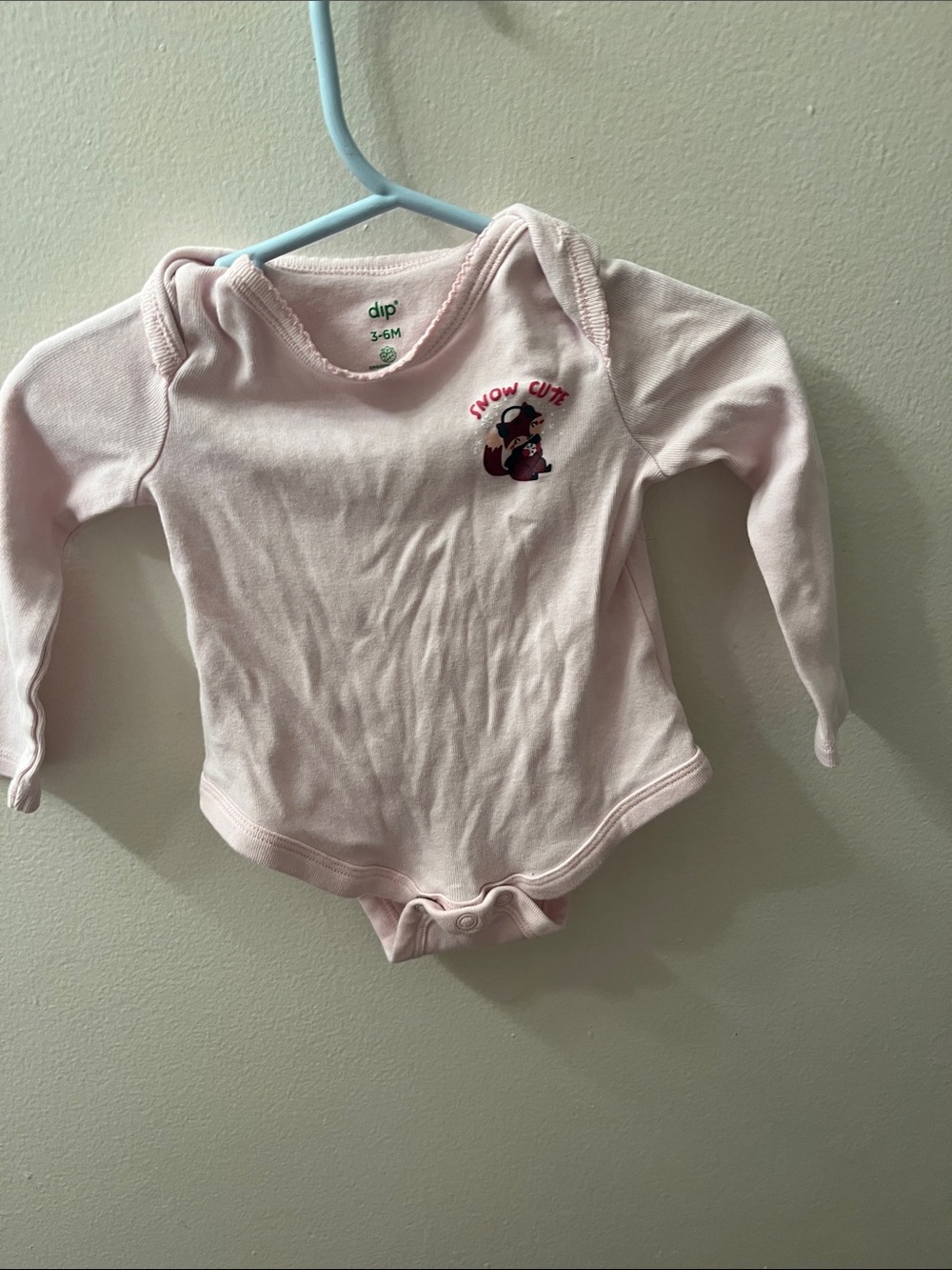 dip Pink Long-Sleeve Baby One-Piece with 'Snow Cute' Penguin